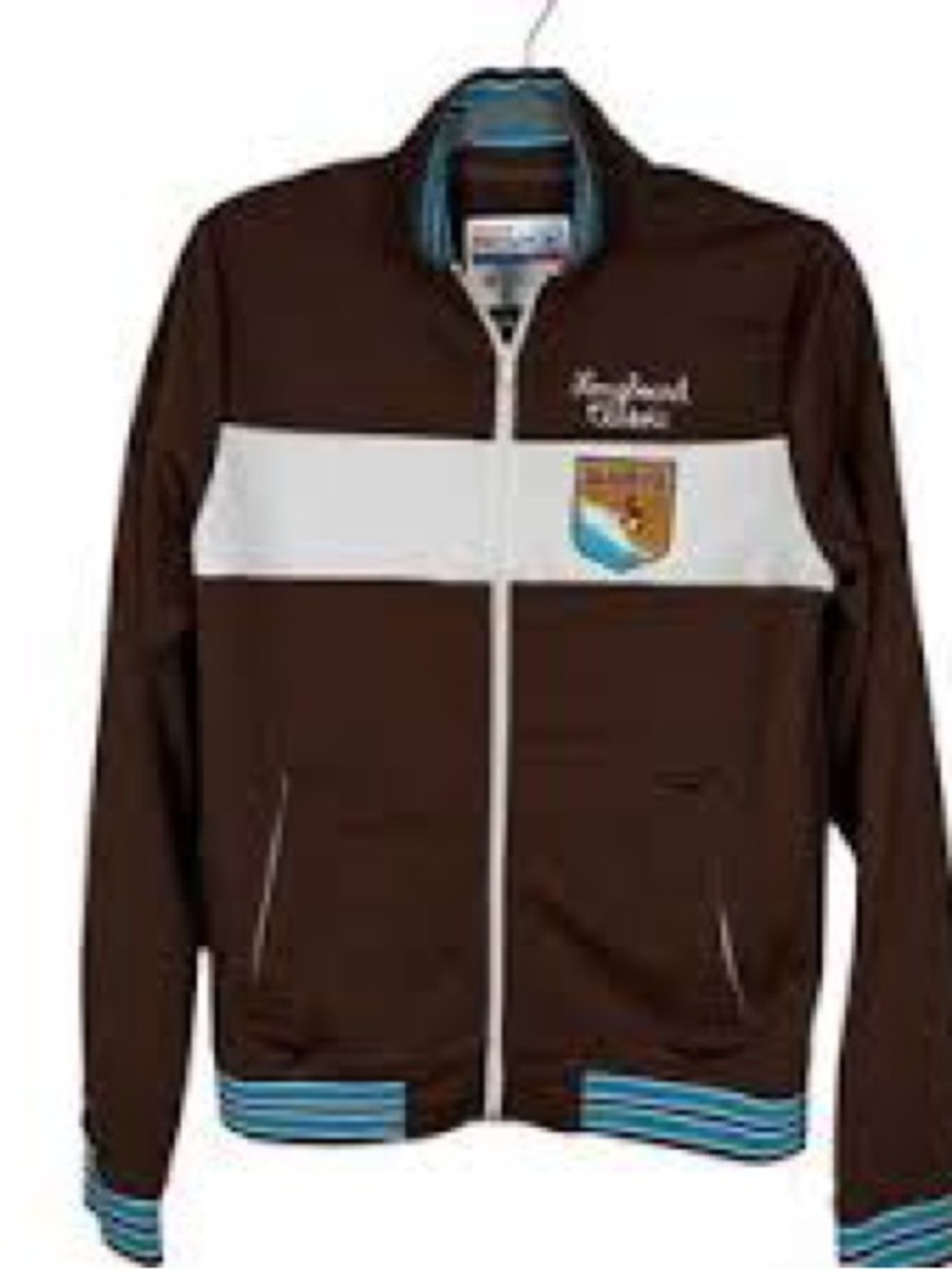 Y2K vintage retro surfer vibe in the brown white and blue track jacket